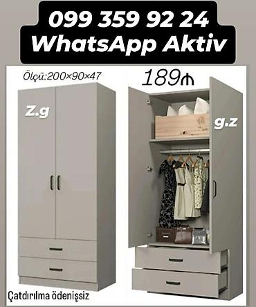 borular: Üç qapılı paltar dolabı - Ölçü: 200×90×47 sm - Rəng: açıq boz - — 1
