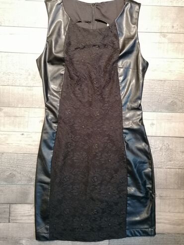 crna kožna haljina: L (EU 40), bоја - Crna, Večernji, maturski, Kratkih rukava