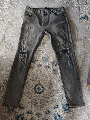 midi karandaş qadın ətəkləri: Boz rəngli skinny cins şalvar uzunluq 1metr - Model: dar kəsim