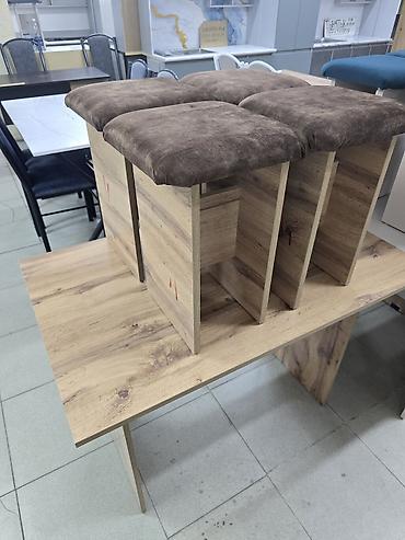 study table: Комплект: обеденный стол + 4 табурета - Стол из ЛДСП под натуральное — 1