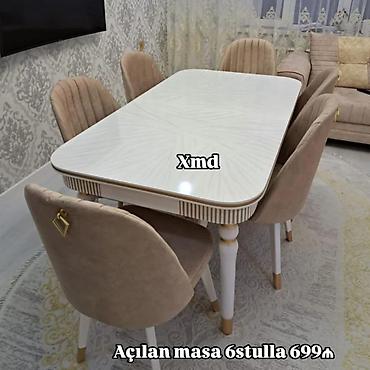 radius: Qonaq otağı üçün, Yeni, Açılan, Dördbucaq masa, 6 stul — 1