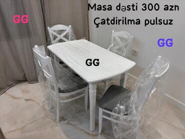 Masalar: Mətbəx üçün, Yeni, Açılmayan, Dördbucaq masa, 4 stul