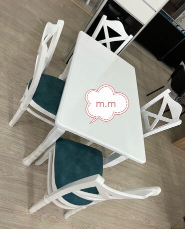 Masa və oturacaq dəstləri: Qonaq otağı üçün, Yeni, Açılan, Dördbucaq masa, 4 stul — 24