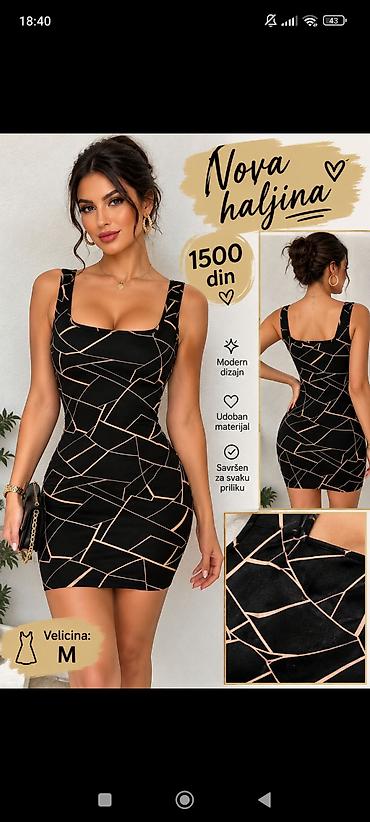 Nova haljina – crna mini haljina sa bež/geometrijskim linijama - Kroj
