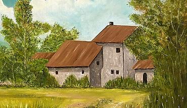 vanak yağı: "Kənd mənzərəsi". Ölçü: 60x90 sm. Kətan, yağlı boya. Yeni işdir — 2