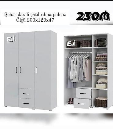 siy: Yeni, 3 qapılı, Siyirməli, Ağ, Taxta, Açılan, Düz dolab — 1