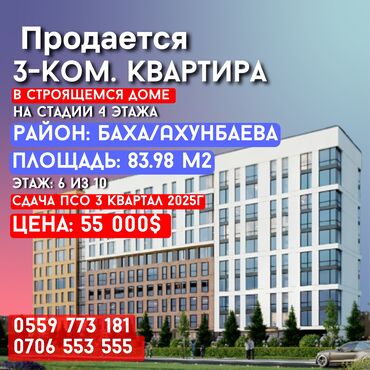 палитех квартира: 3 комнаты, 84 м², Элитка, 6 этаж, ПСО (под самоотделку)