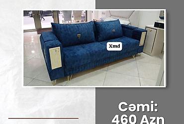 Məhsul: 3 nəfərlik divan - Rəng: tünd mavi - Parça: yumşaq, məxməri