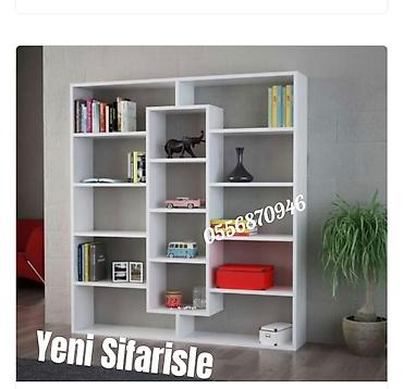 kitap refi: Kitab rəfləri və iş masası - Müasir dizaynlı, çoxgözlü kitab rəfi — 1