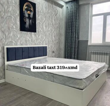 белая мебель в спальне: Yeni, İkinəfərlik çarpayı, Bazalı, Matras ilə, Siyirməsiz