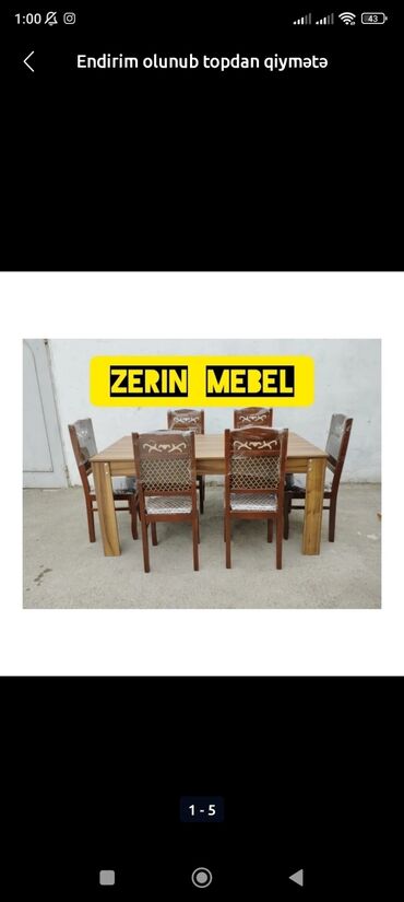 Endirim olunub topdan qiymətə pərakəndə satış.Teze masa ve oturacaq