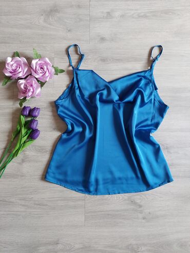 crop top majice new yorker: XL (EU 42), Satin, Single-colored, color - Blue