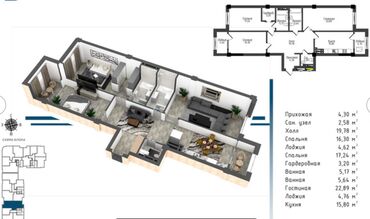 токтогула бейшеналиева: 3 комнаты, 122 м², Элитка, 2 этаж, ПСО (под самоотделку)