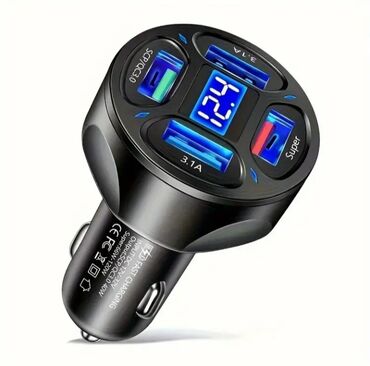 Auto oprema: Punjač za mobilni u kolima USB sa 4 porta i led ekranom koji pokazuje