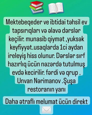 mektebeqeder hazırlıq testleri: Daha ətraflı direkt ✉ və ya Whats App