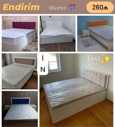 двухместная кровать: Двуспальная кровать, Без подьемного механизма, Бесплатный матрас, Без выдвижных ящиков, Азербайджан, Ламинат простой