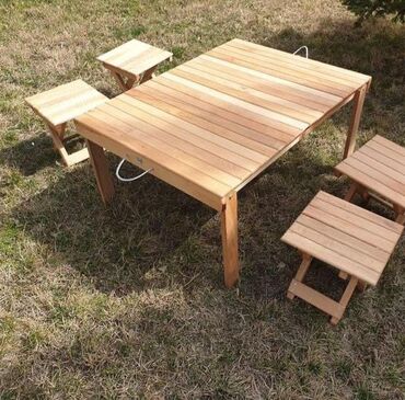 Мебель: Новый, Прямоугольный стол, 4 стула, Складной чемодан, Со стульями, Дерево, Азербайджан