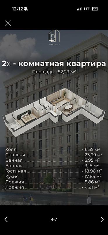 discovery studio: 2 комнаты, 82 м², Боконбаева/Уметалиева Элитка, 2 этаж, ПСО (под самоотделку) — 4