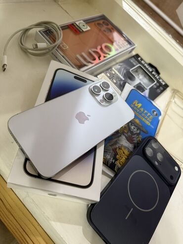 Apple iPhone: IPhone 14 Pro Max, Б/у, 256 ГБ, White Titanium, Зарядное устройство, Защитное стекло, Кабель, 79 % — 1