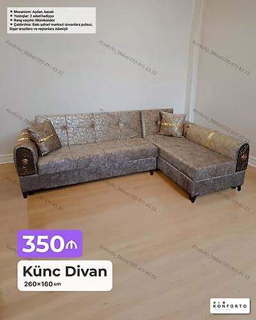 Ev üçün mebel: Künc Divan – 260×160 sm - Açılan, bazalı mexanizm - 2 ədəd yastıq — 1