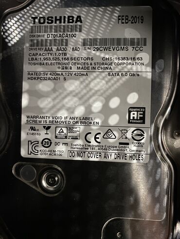 оперативная память ddr3 ноутбук: Маалымат алып жүрүүчү, Колдонулган, Toshiba, HDD, 1 ТБ, 3.5", ПК үчүн