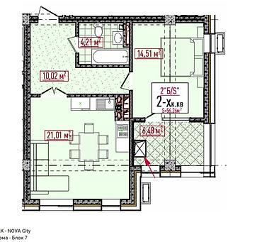56: 2 комнаты, 56 м², ул. Горького / Алматинка Элитка, 11 этаж, ПСО (под самоотделку) — 4