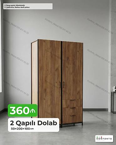 dəmir skaf: 2 qapılı dolab – ölçülər: 50×200×100 sm - Təbii ağac teksturalı — 1