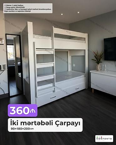 mebel alemi: İki mərtəbəli çarpayı – 90×180×200 sm • Kompakt dizayn: Üst və alt — 1