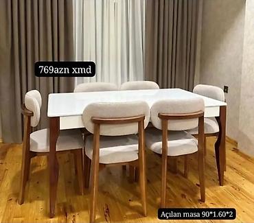 Yemək otağı üçün masa-stul dəsti - Masa: açılan model, ölçü 90×160 sm