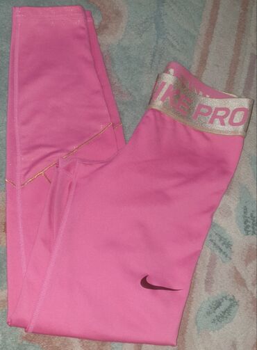 Helanke, biciklistički šortsevi: NIKE pro dri fit original helanke roze boje sa zlatnom debelom gumom — 7