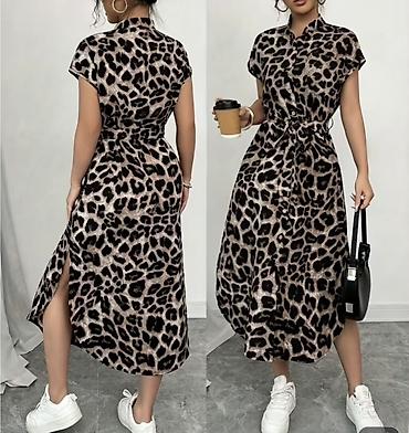 leopard 5: Повседневное платье, Китай, Осень-весна, Длинная модель, Платье-рубашка, M — 1