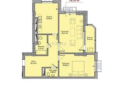 2 8: 2 комнаты, 80 м², Асанбай мкр Элитка, 4 этаж, ПСО (под самоотделку) — 4