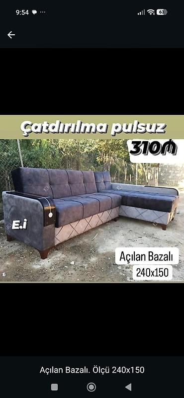 Künc divan – açılan bazalı - Ölçü: 240 x 150 sm - Mexanizm: yataq