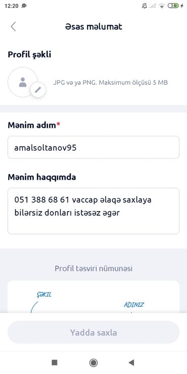 Başqa xidmətlər: Xidmət: Profil/hesab tənzimləmə və mətn yazımı Təsvir: - Mobil