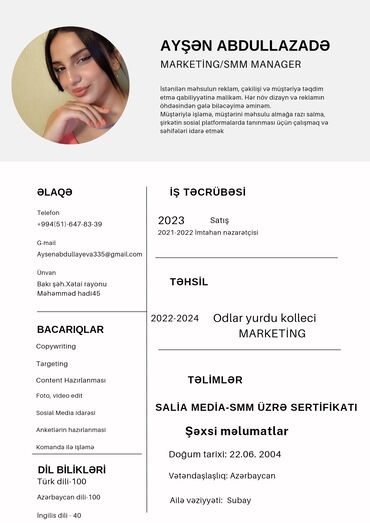 Satiş işi operator nezaretci resepsin smm uygun iş olsa zəhmət olmasa