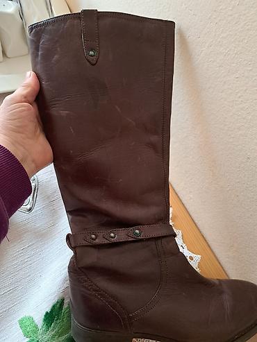 Čizme: Kožne ženske čizme do kolena – braon, broj 37 - Materijal: spolja — 7