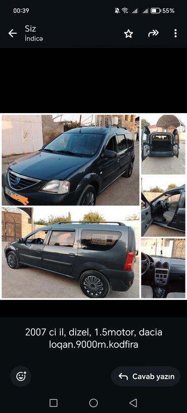 vuruq maşınların satışı: 2007 ci il, dizel, 1.5motor, dacia loqan.9000m.kodfira gence