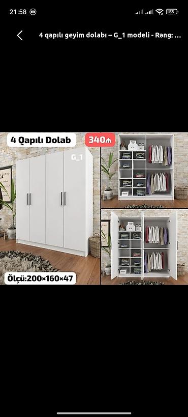 Dolablar: Yeni, 4 qapılı, Ağ, Açılan, Düz dolab — 1