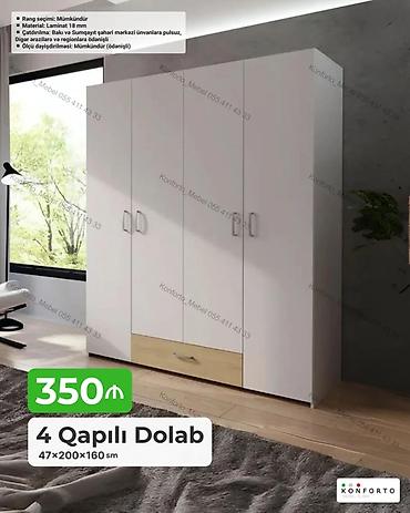 4 qapılı dolab – 47×200×160 sm - Material: 18 mm laminat - Rəng