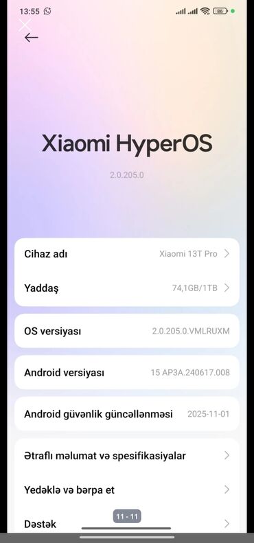 Xiaomi: Xiaomi 13T Pro, 1 TB, rəng - Mavi, 
 Barmaq izi — 10