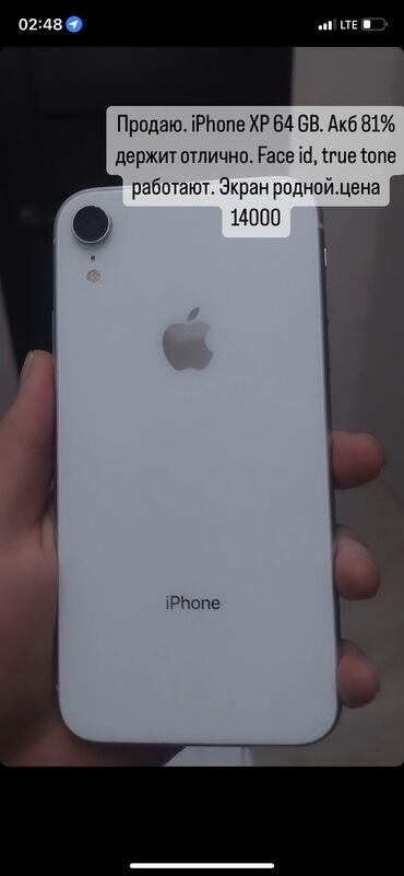 Apple iPhone: IPhone Xr, Б/у, 64 ГБ, Белый, 81 %