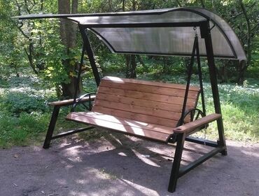 Садовые качели: Садовые качели Металл, Со спинкой, С крышей — 3