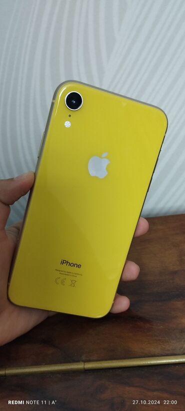 Apple iPhone: IPhone Xr, Б/у, 64 ГБ, Желтый, Зарядное устройство, Защитное стекло, Чехол, 83 %