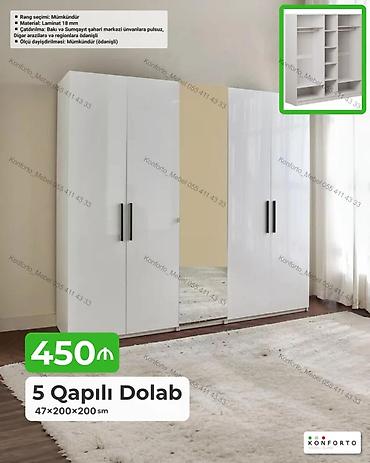 5 qapılı geyim dolabı Ölçü: 47×200×200 sm Material: 18 mm laminat