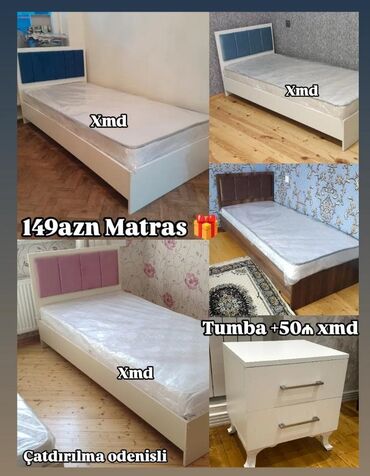 Masa və oturacaq dəstləri: Yeni, Təknəfərlik çarpayı, Bazasız, Matras ilə, Siyirməsiz
