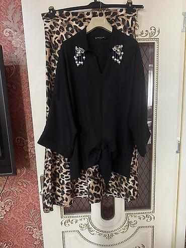 туника: Qara tunika və leopard naxışlı uzun ətəkdən ibarət zərif qadın dəsti — 3