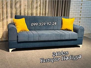 ağ divan: Mavi rəngli, müasir üslubda 3 nəfərlik divan. Yumuşaq toxumalı parça — 1