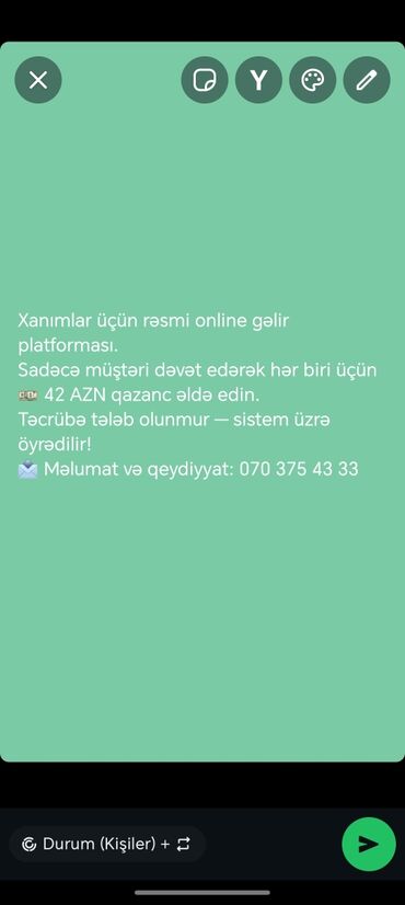mühavize işi: Xanımlar üçün onlayn gəlir platforması və sistemlə işləyən imkan: -