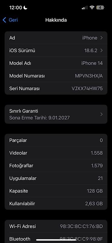 01: IPhone 14, 128 GB, Zəmanət — 2