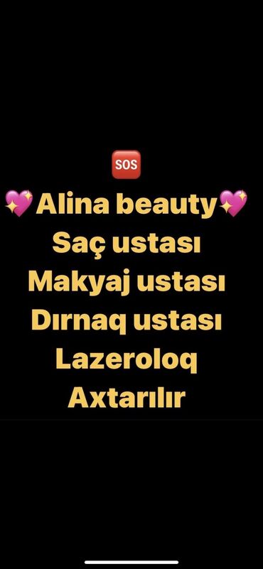 bərbər tələb olunur 2022: Alina Beauty gözəllik salonuna Saç ustası,makyaj ustası,dırnaq ustası